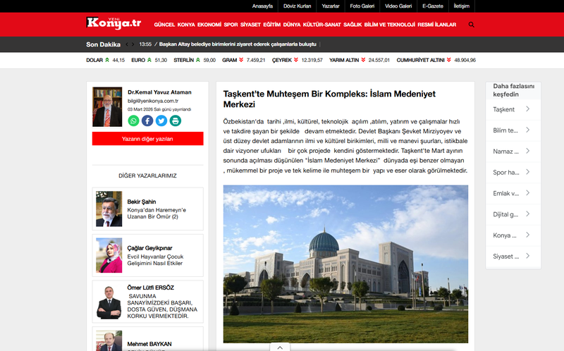 Yeni Konya:"Величественный комплекс в Ташкенте – Центр исламской цивилизации"